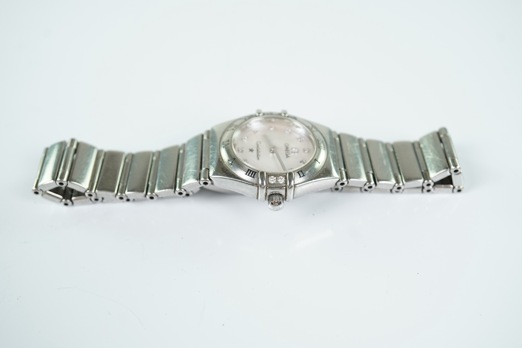 A lady's 2002 stainless steel and diamond set Omega Constellation quartz wrist watch